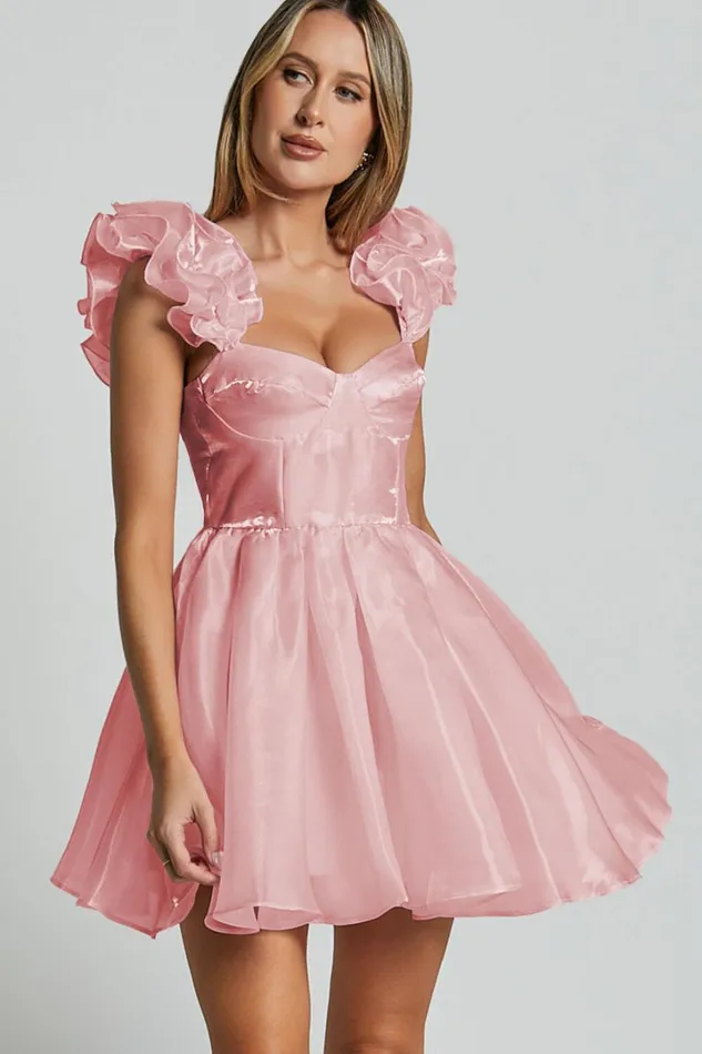 Amber Mini Dress 8211 Sleeveless Ruffle Detail Sweetheart Pleated Dress In Pink Women Showpo Dresses