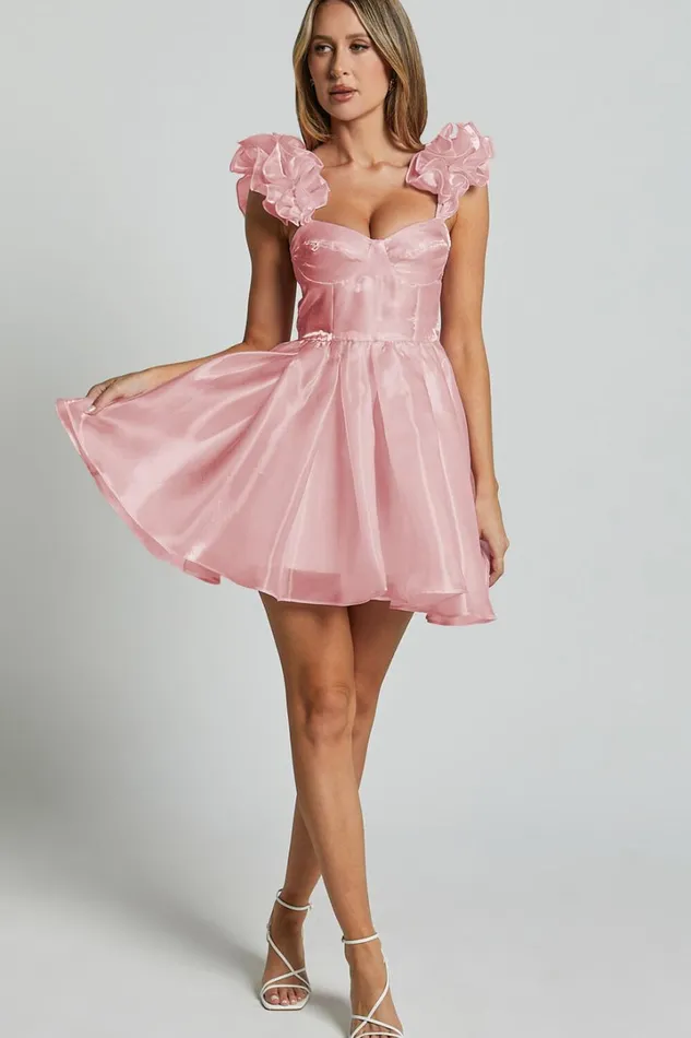 Amber Mini Dress 8211 Sleeveless Ruffle Detail Sweetheart Pleated Dress In Pink Women Showpo Dresses