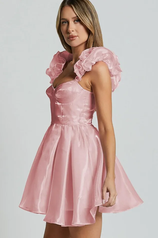 Amber Mini Dress 8211 Sleeveless Ruffle Detail Sweetheart Pleated Dress In Pink Women Showpo Dresses