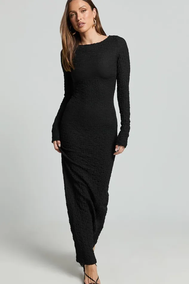 Amy Midi Dress 8211 Scoop Long Sleeve Bodycon Dress In Black Women Showpo Dresses