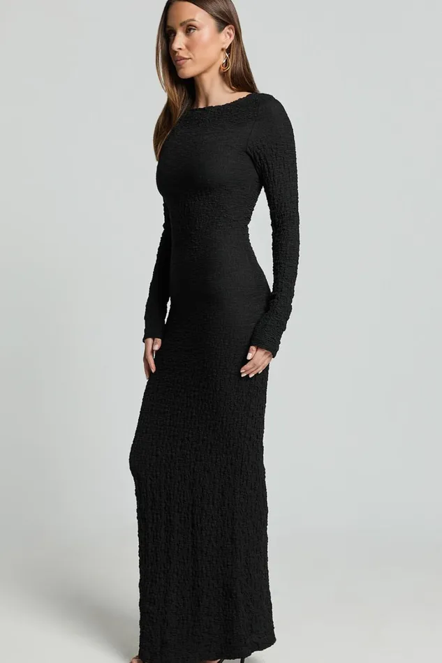 Amy Midi Dress 8211 Scoop Long Sleeve Bodycon Dress In Black Women Showpo Dresses