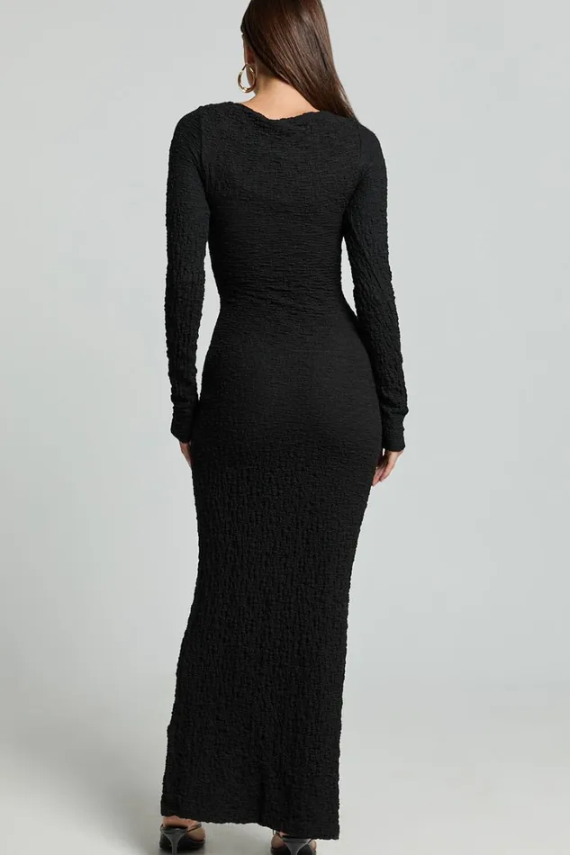 Amy Midi Dress 8211 Scoop Long Sleeve Bodycon Dress In Black Women Showpo Dresses