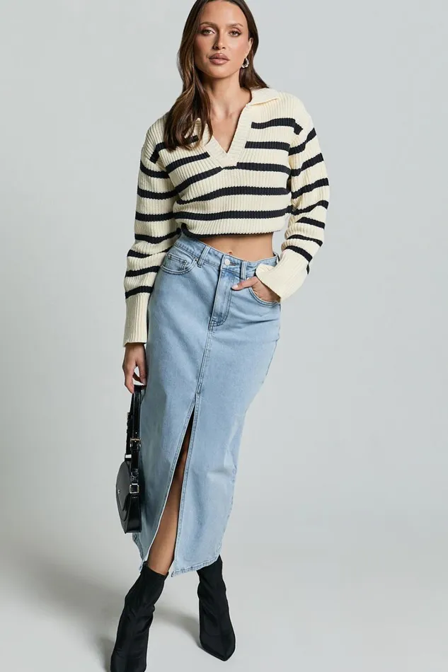 Anaya Midi Skirt 8211 Denim Skirt In Light Blue Wash Women Showpo Curve Clothes