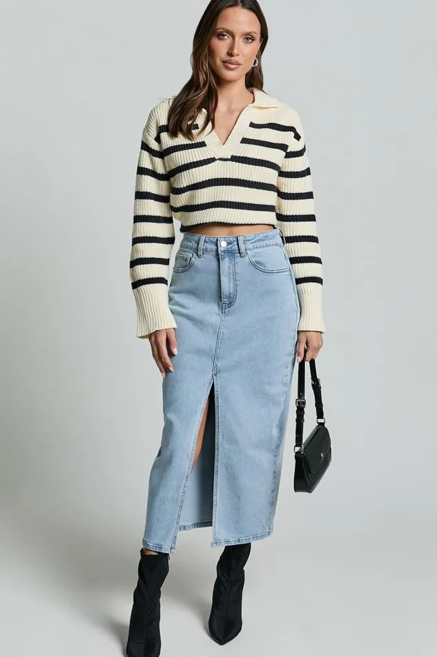 Anaya Midi Skirt 8211 Denim Skirt In Light Blue Wash Women Showpo Curve Clothes