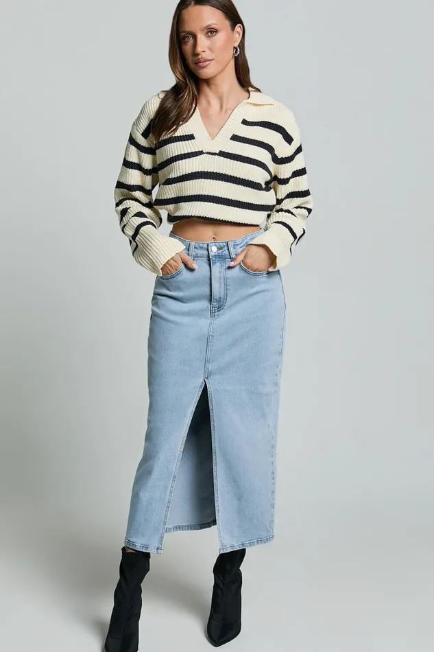 Anaya Midi Skirt 8211 Denim Skirt In Light Blue Wash Women Showpo Curve Clothes