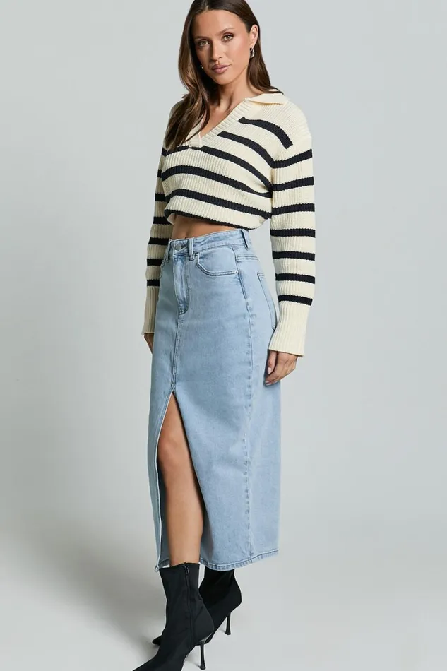 Anaya Midi Skirt 8211 Denim Skirt In Light Blue Wash Women Showpo Curve Clothes