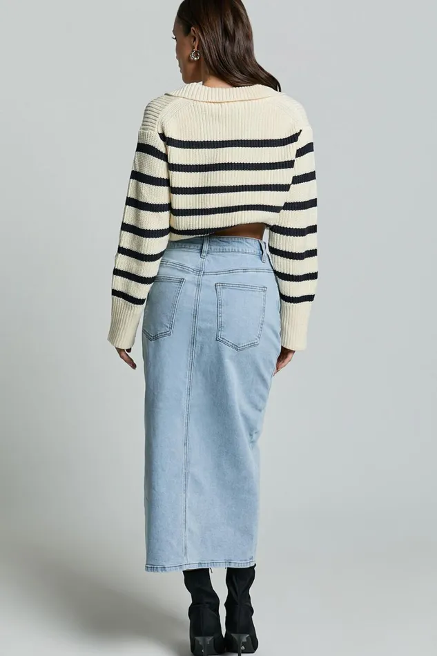 Anaya Midi Skirt 8211 Denim Skirt In Light Blue Wash Women Showpo Curve Clothes