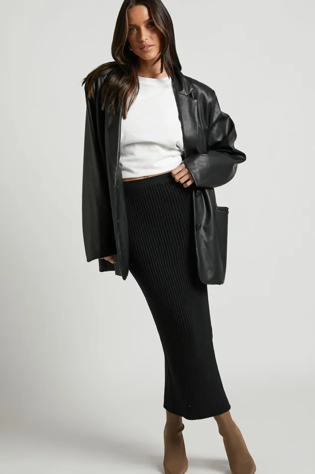 Andalucia Midi Skirt 8211 Ribbed Side Split Skirt In Black Women Showpo Curve Clothes