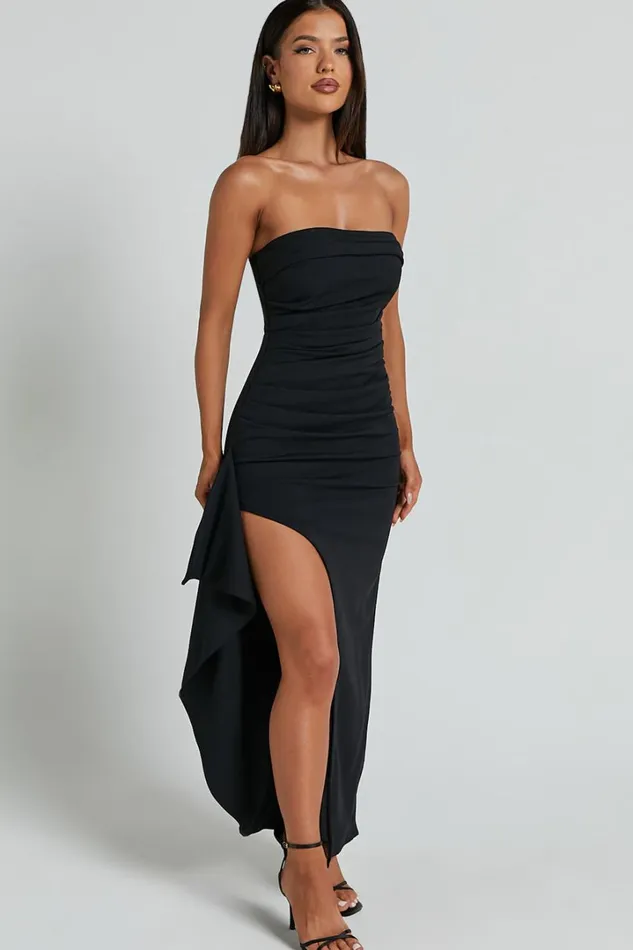 Andrea Midi Dress 8211 Strapless Ruffle Dress In Black Women Showpo Dresses