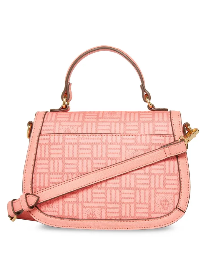 Anne Klein Horsebit Flap Satchel In Tile Lion Logo Coral Pink Tonal Women Handbags