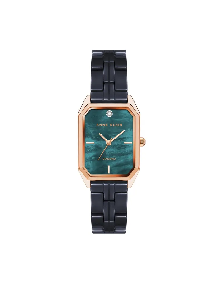 Anne Klein Octagonal Ceramic Diamond Dial Watch Rose Goldtone Women Watches 038 Jewelry