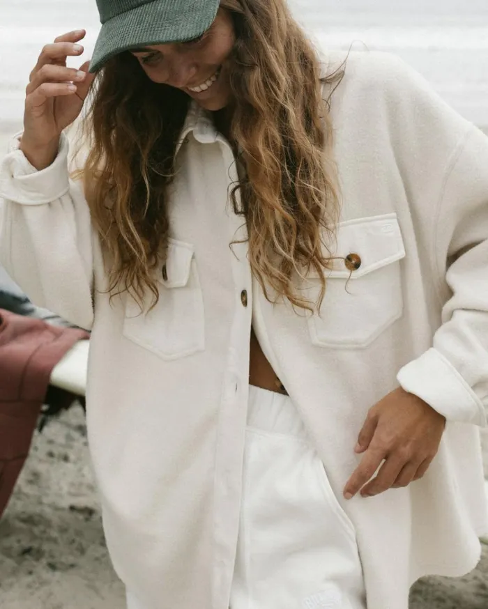 Anytime Shacket Oversized ButtonThrough Jacket White Cap Women Billabong Essentials