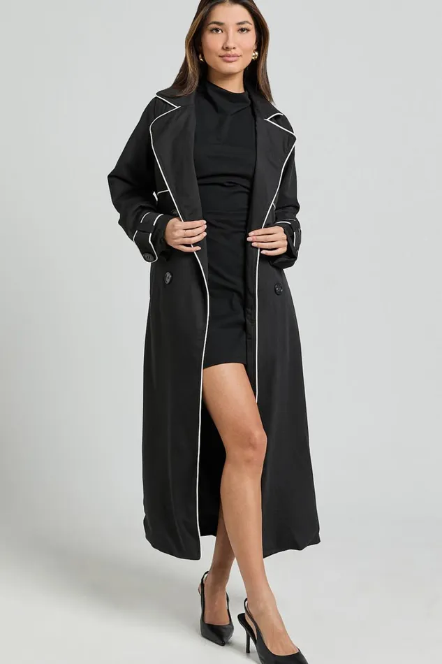 Anziel Coat 8211 Double Breasted Longline Coat In Black Women Showpo Jackets and Coats