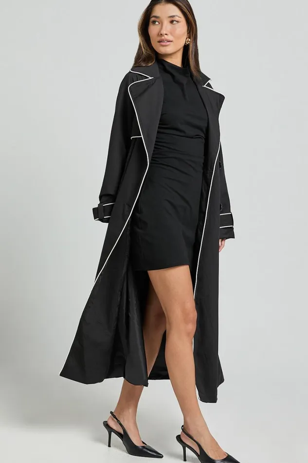 Anziel Coat 8211 Double Breasted Longline Coat In Black Women Showpo Jackets and Coats