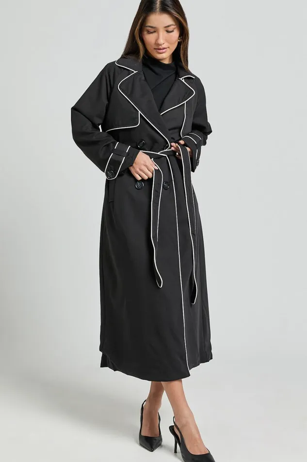 Anziel Coat 8211 Double Breasted Longline Coat In Black Women Showpo Jackets and Coats