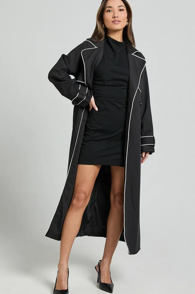 Anziel Coat 8211 Double Breasted Longline Coat In Black Women Showpo Jackets and Coats