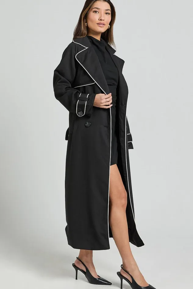 Anziel Coat 8211 Double Breasted Longline Coat In Black Women Showpo Jackets and Coats