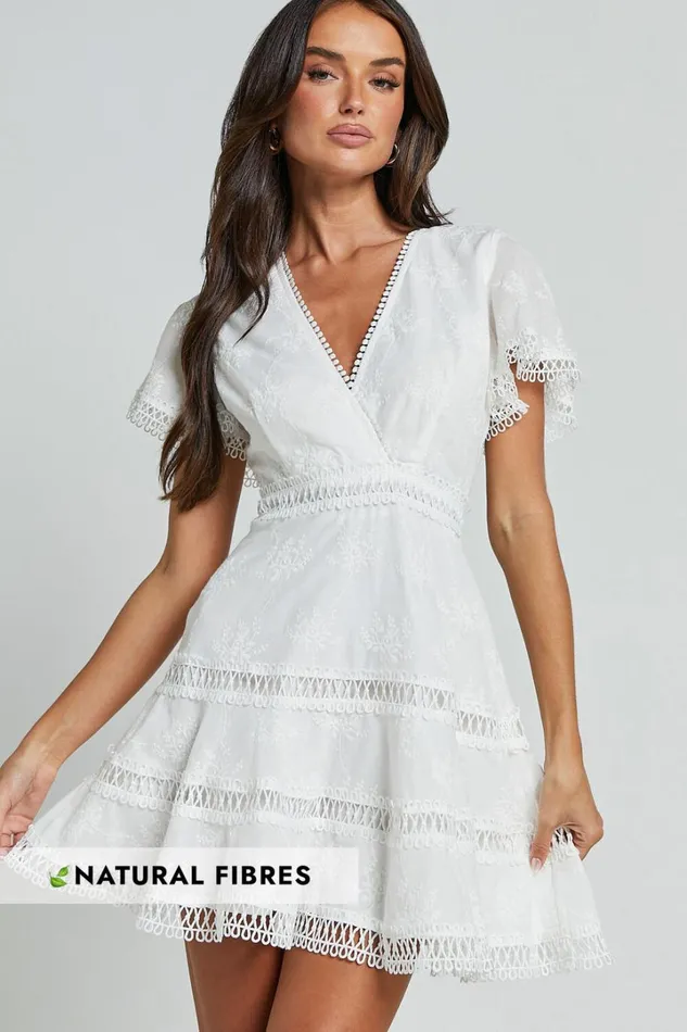 Ariana Mini Dress 8211 V Neck Flutter Sleeve A Line In White Women Showpo Curve Clothes