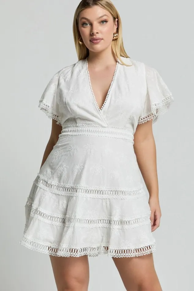 Ariana Mini Dress 8211 V Neck Flutter Sleeve A Line In White Women Showpo Curve Clothes