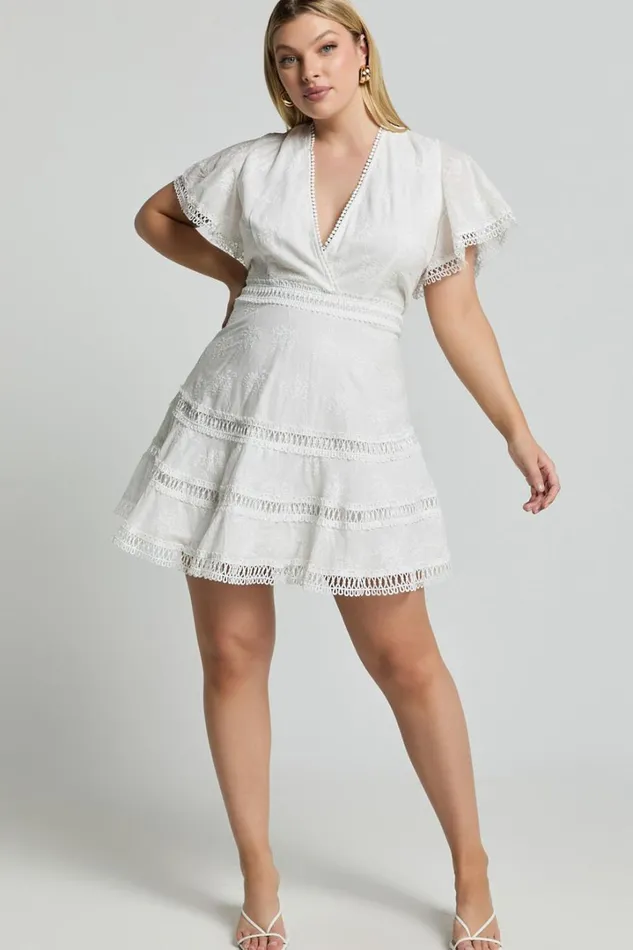 Ariana Mini Dress 8211 V Neck Flutter Sleeve A Line In White Women Showpo Curve Clothes