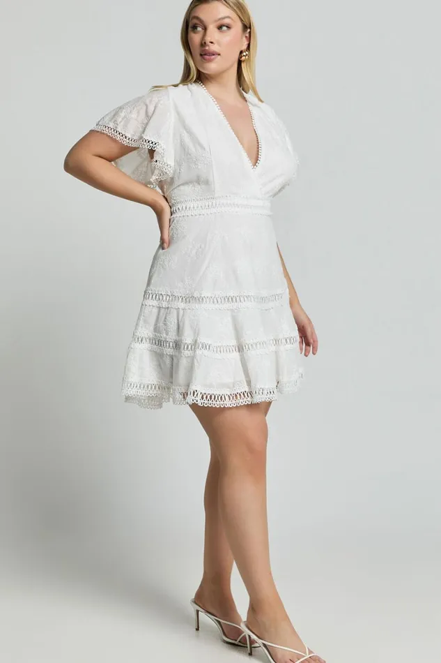Ariana Mini Dress 8211 V Neck Flutter Sleeve A Line In White Women Showpo Curve Clothes