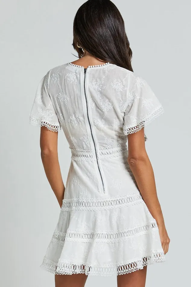 Ariana Mini Dress 8211 V Neck Flutter Sleeve A Line In White Women Showpo Curve Clothes