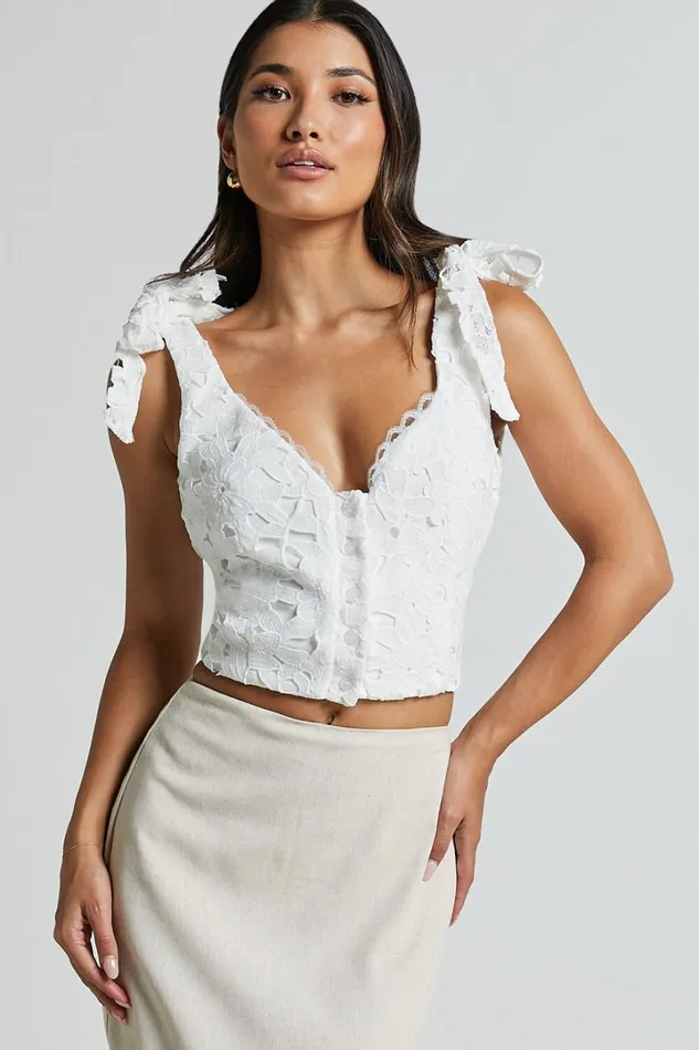 Artie Top 8211 Tie Shoulder Lace Top In White Women Showpo Tops