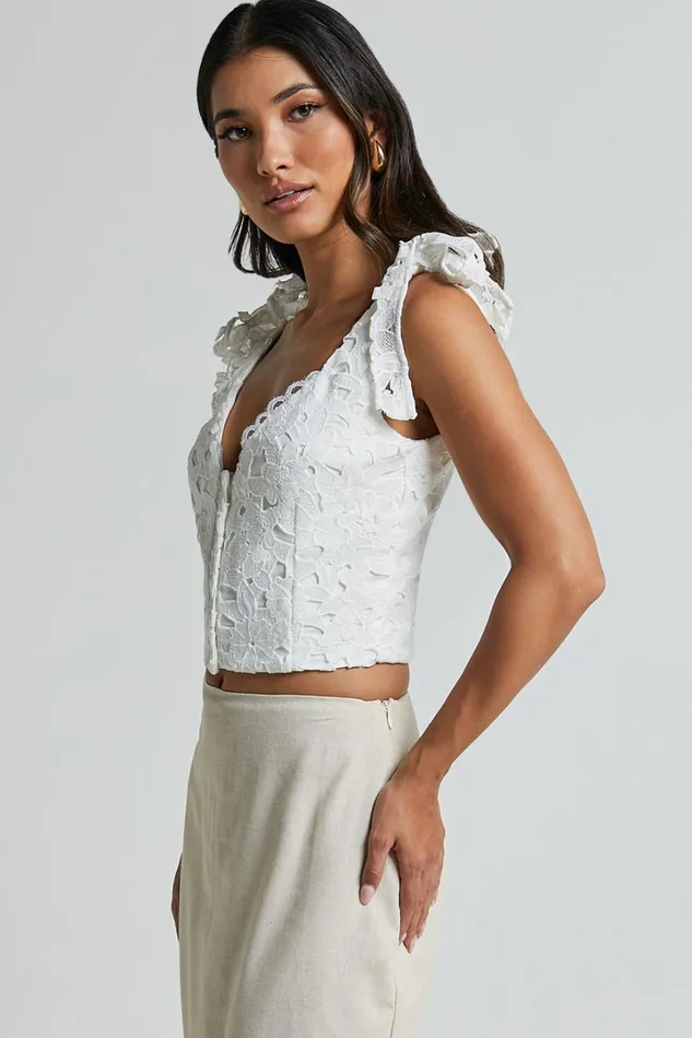 Artie Top 8211 Tie Shoulder Lace Top In White Women Showpo Tops