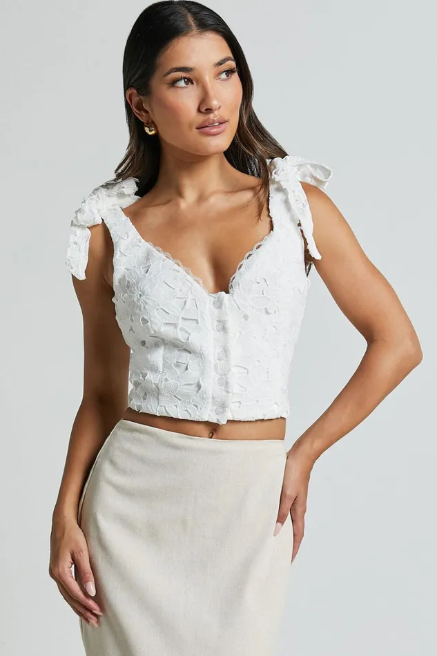 Artie Top 8211 Tie Shoulder Lace Top In White Women Showpo Tops