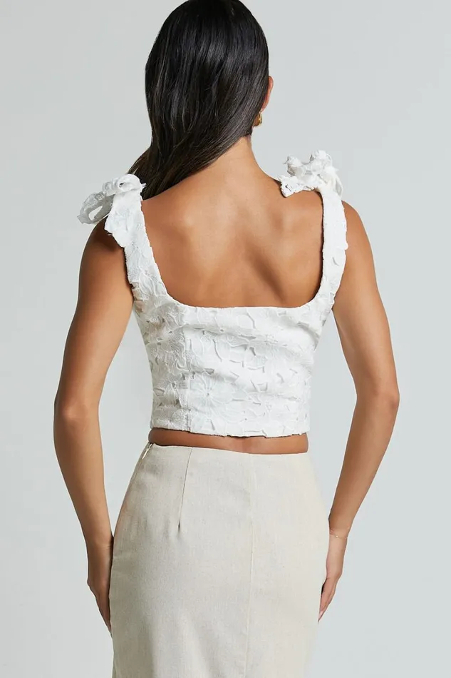Artie Top 8211 Tie Shoulder Lace Top In White Women Showpo Tops