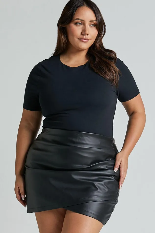 Ashlyn Mini Skirt 8211 Faux Leather Overlap Skirt In Black Women Showpo Skirts