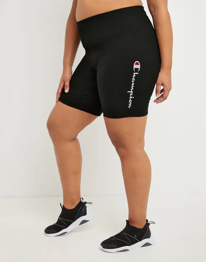 Authentic Bike Shorts Script Logo 8034 Plus Size Black Women Champion Shorts