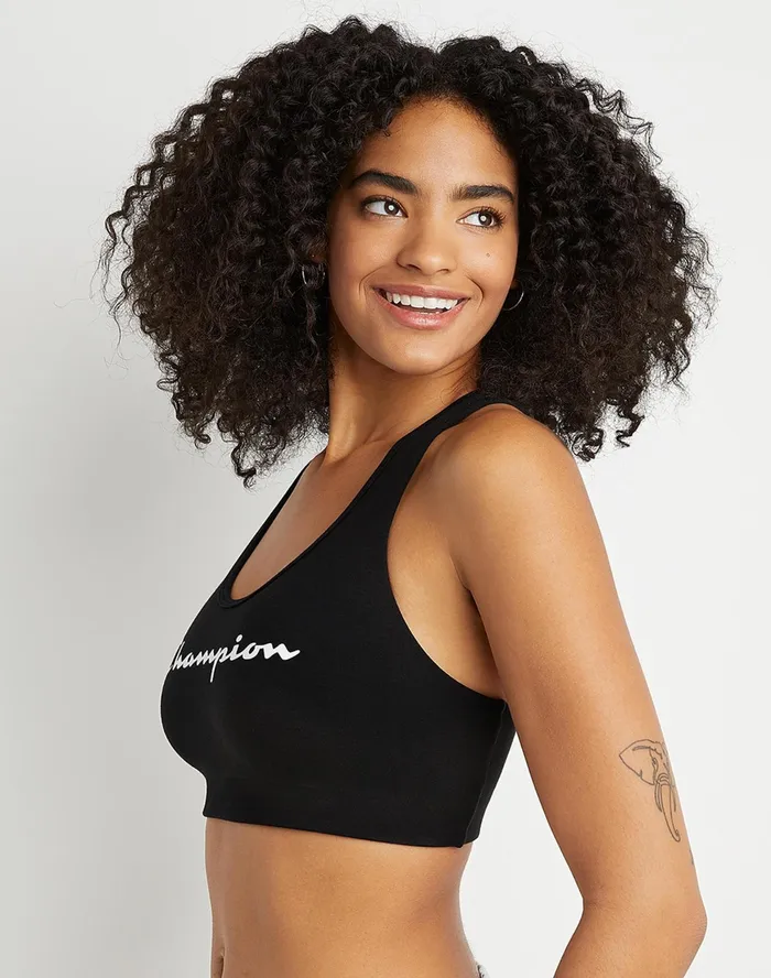 Authentic Sports Bra Script Logo Black Women Champion Sports Bras and Bralettes