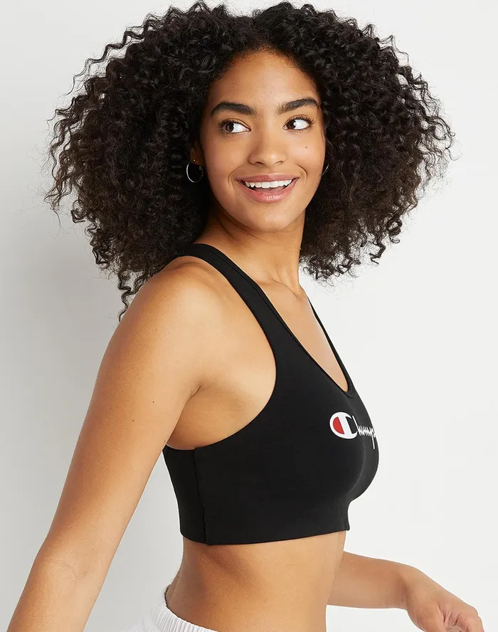 Authentic Sports Bra Script Logo Black Women Champion Sports Bras and Bralettes