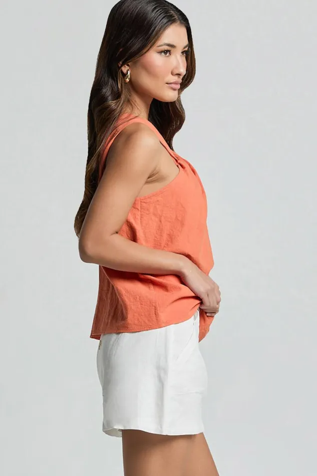 Avayah Top 8211 Linen Look Twist Halter Neck In Burnt Orange Women Showpo Tops