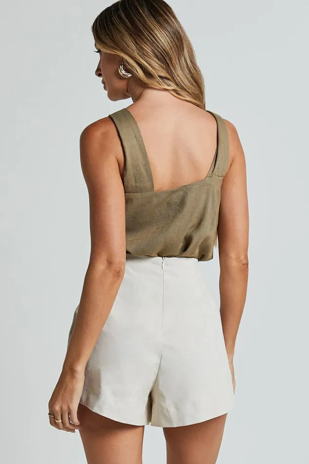 Avayah Top 8211 Linen Look Twist Halter Neck In Dark Olive Women Showpo Tops