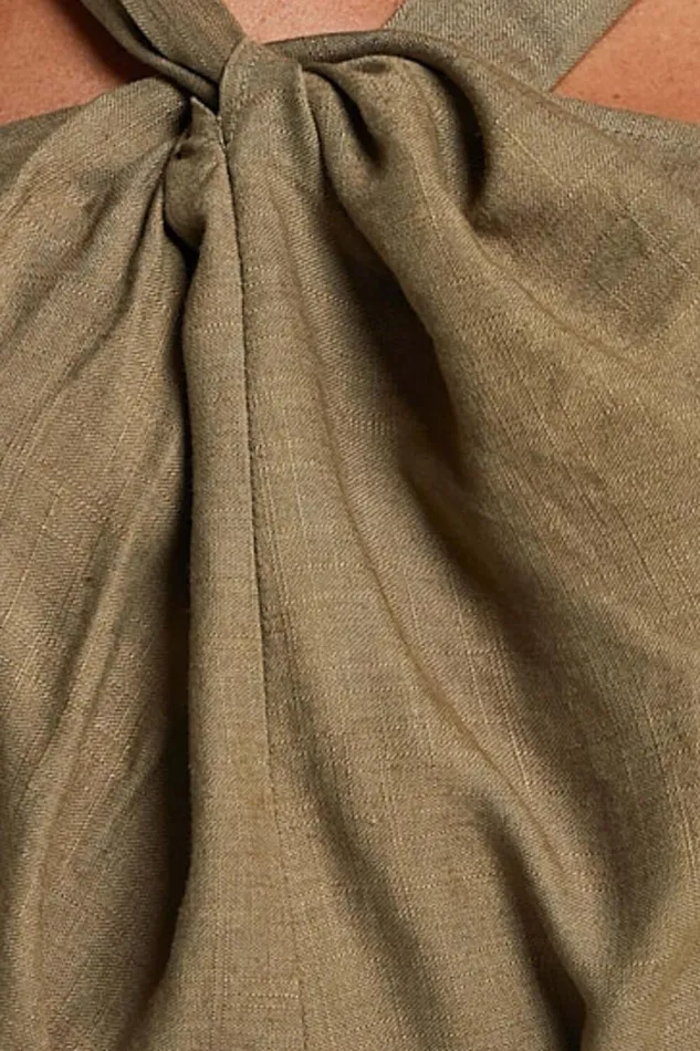 Avayah Top 8211 Linen Look Twist Halter Neck In Dark Olive Women Showpo Tops
