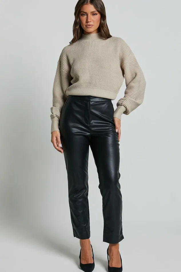Azelia Pants 8211 Mid Rise Cropped Faux Leather Pants In Black Women Showpo Modest Clothing