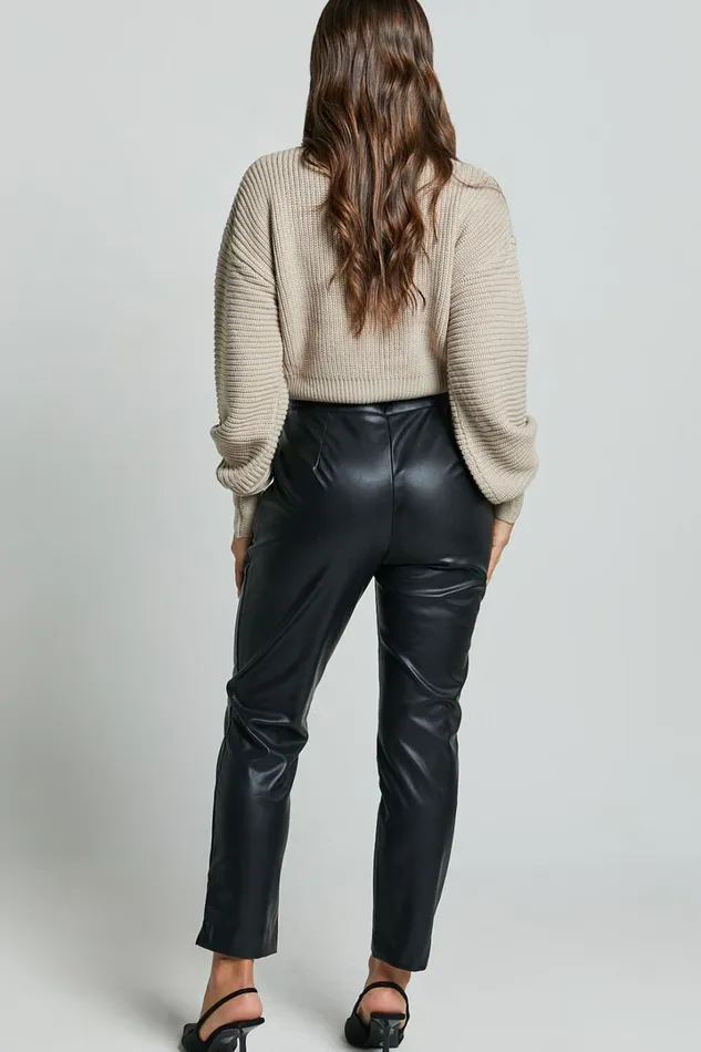 Azelia Pants 8211 Mid Rise Cropped Faux Leather Pants In Black Women Showpo Modest Clothing
