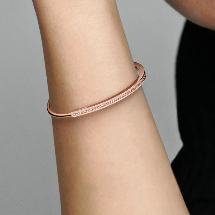 Bangles Women Pandora Online Signature ID Pav Bangle Rose Gold Plated