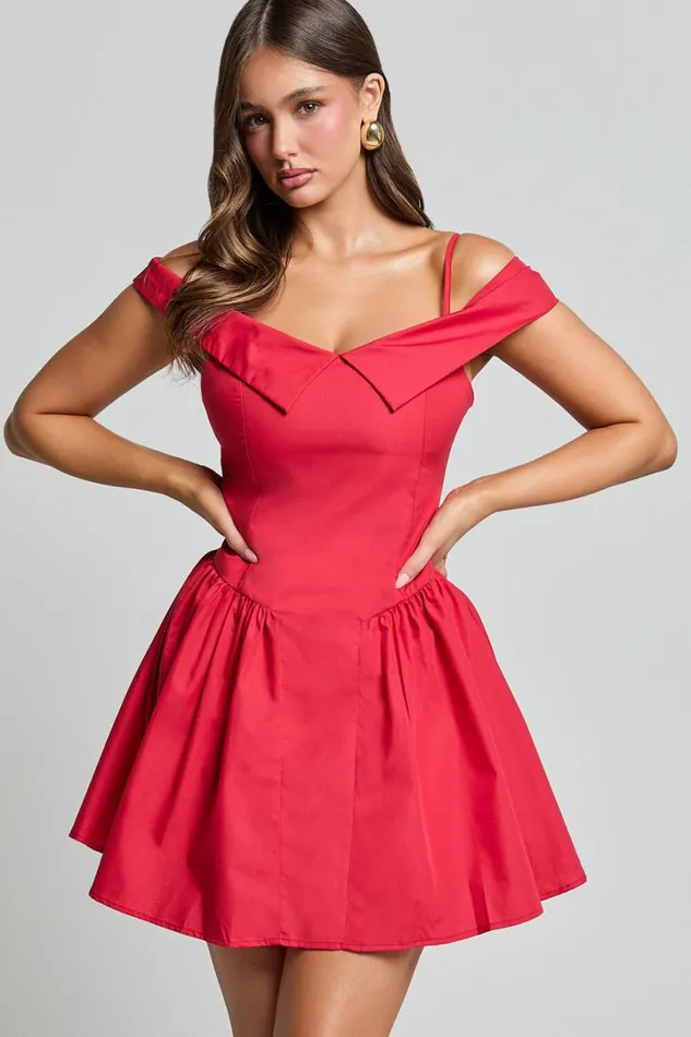 Bea Mini Dress 8211 Off The Shoulder Fit And Flare Dress In Red Women Showpo Dresses