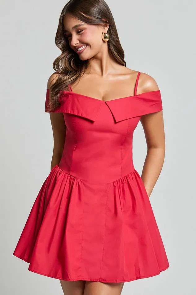 Bea Mini Dress 8211 Off The Shoulder Fit And Flare Dress In Red Women Showpo Dresses