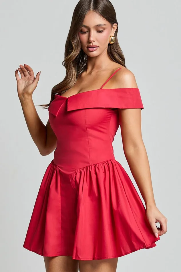 Bea Mini Dress 8211 Off The Shoulder Fit And Flare Dress In Red Women Showpo Dresses
