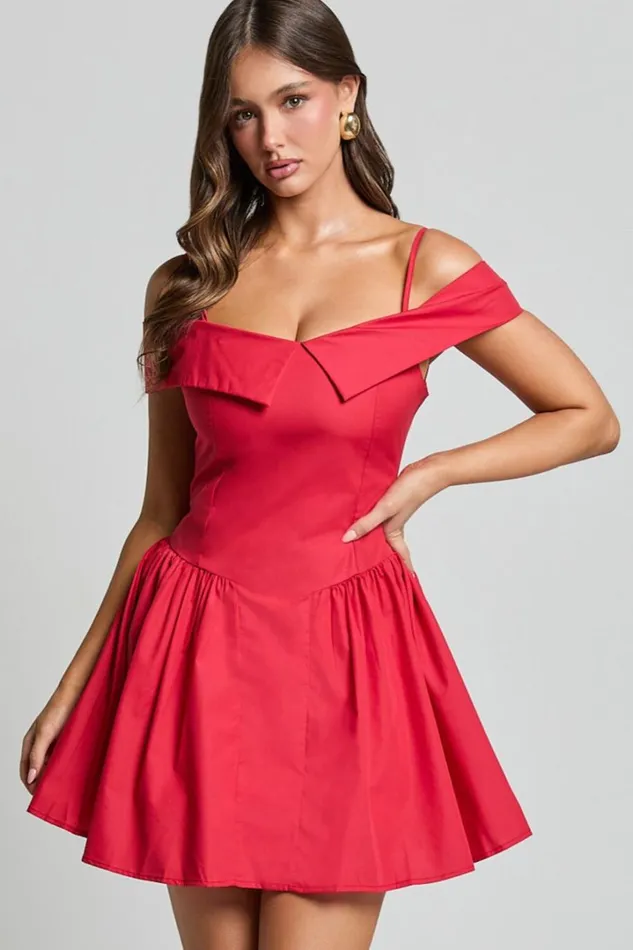 Bea Mini Dress 8211 Off The Shoulder Fit And Flare Dress In Red Women Showpo Dresses