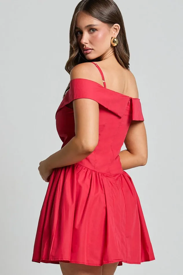 Bea Mini Dress 8211 Off The Shoulder Fit And Flare Dress In Red Women Showpo Dresses