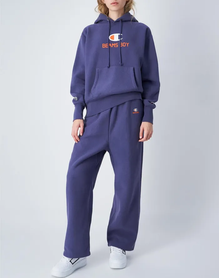 Beams Boy Reverse Weave Wide Leg Pants Navy Women Champion Pants