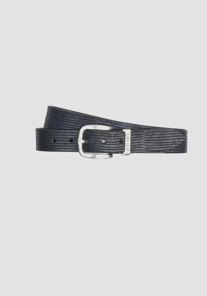 Belts Men Antony Morato 35mm Leather Belt With Buckle Blue Ink