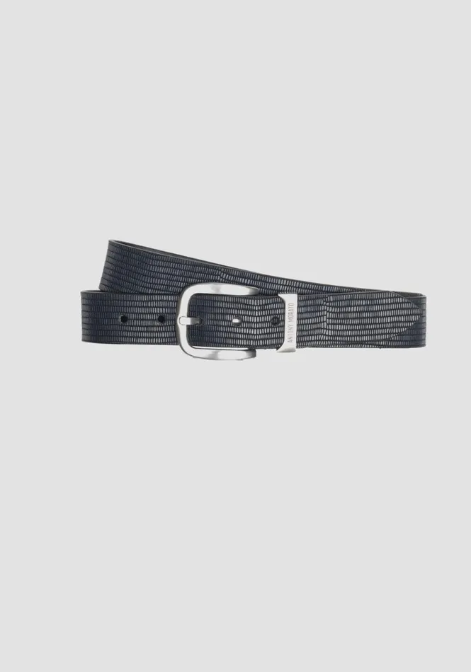 Belts Men Antony Morato 35mm Leather Belt With Buckle Blue Ink Belts Men Antony Morato 35mm Leather Belt With Buckle Blue Ink