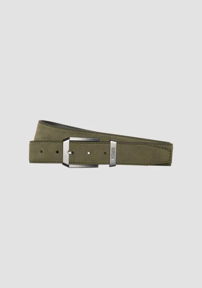 Belts Men Antony Morato Green Leather Belt With Square Buckle Army Green