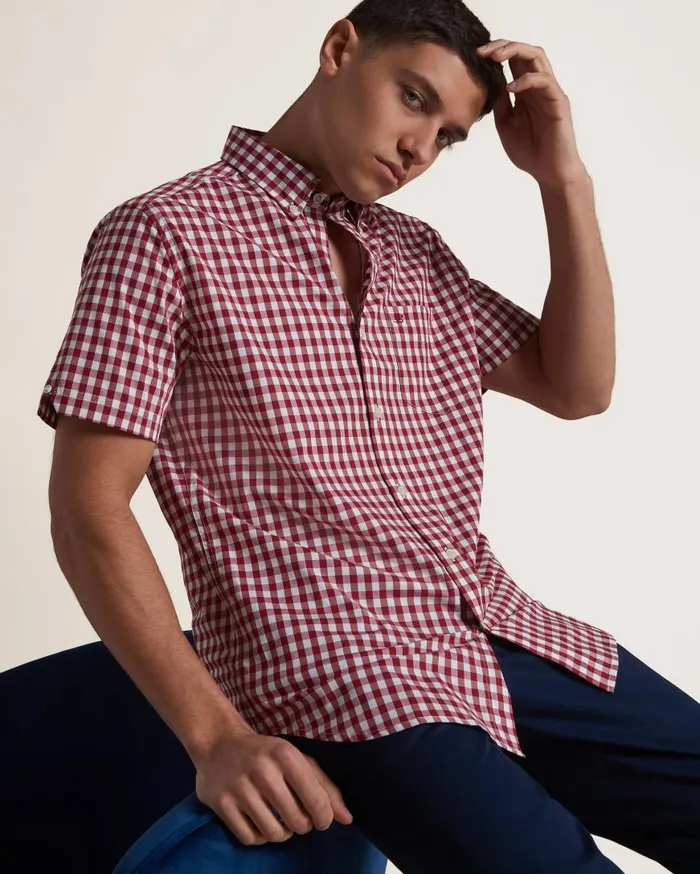 Ben Sherman Heritage Check Shirts Men Short Sleeve House Poplin Gingham Shirt 8211 Merlot